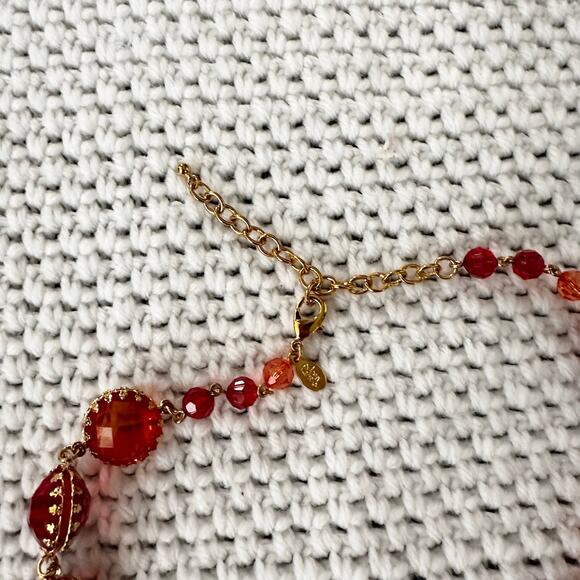 Joan Rivers Red Shades Faceted Round Gold Accent Lucite Necklace 38” Statement - Picture 9 of 9
